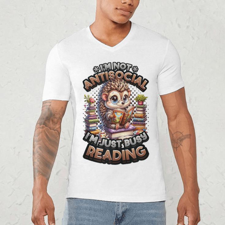 Book Lover Hedgehog Reading Books Introvert Bookworm Men's V-Neck T-Shirt Book Lover Hedgehog Reading Books Introvert Bookworm Men's V-Neck T-Shirt