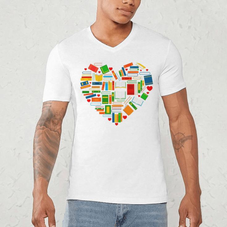 Book Lover Librarian Books Heart Valentine Men's V-Neck T-Shirt