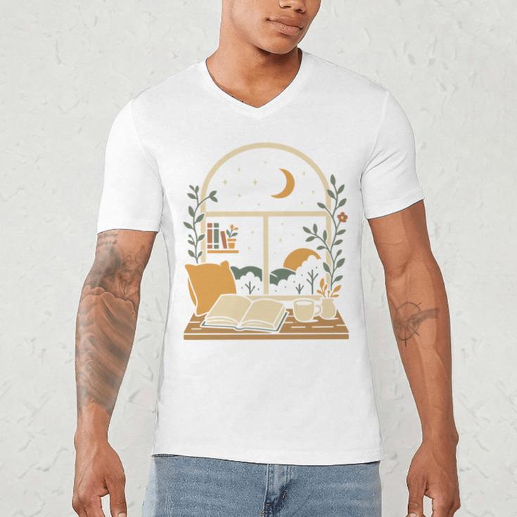 Book Lover Moonlight Reading Scene Night Men's V-Neck T-Shirt