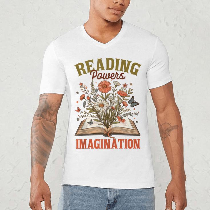 Book Lover Reading Bookish Floral Reading Powers Imagination Men's V-Neck T-Shirt Book Lover Reading Bookish Floral Reading Powers Imagination Men's V-Neck T-Shirt