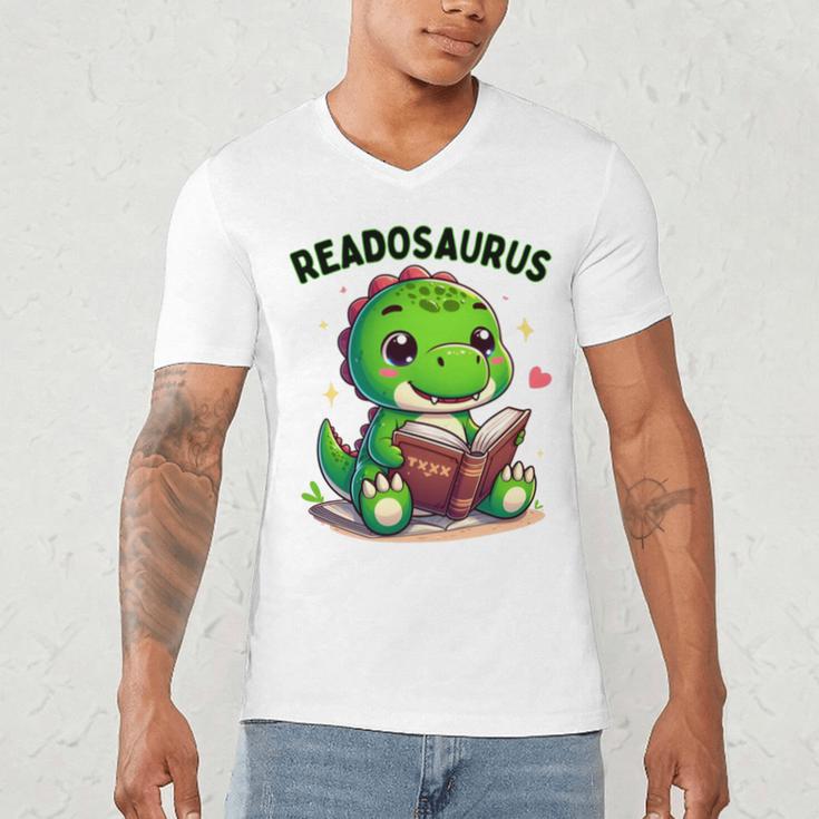 Book Lover Reading Dinosaur Readosaurus Library Men's V-Neck T-Shirt
