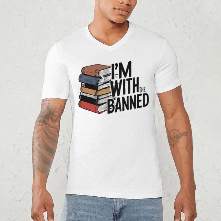 Book Lovers Im With The Banned Books For Reading Librarian Men's V-Neck T-Shirt