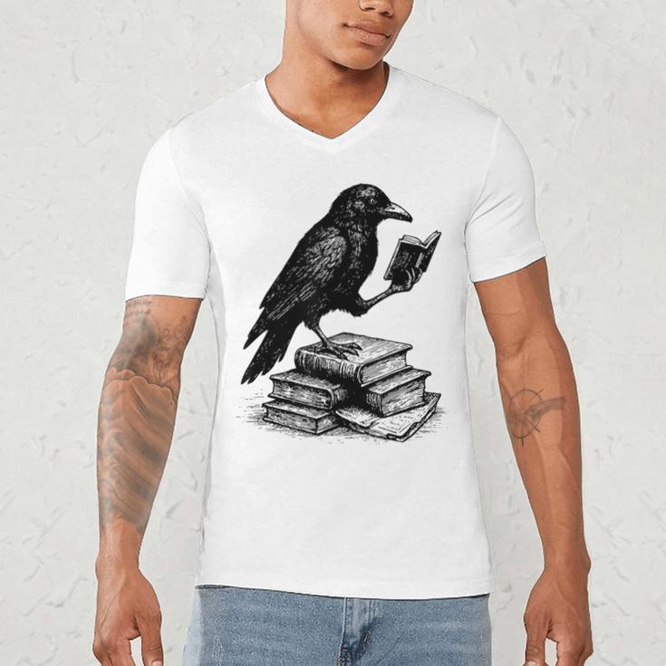 Book Raven Vintage Dark Academia Literature Reading Men's V-Neck T-Shirt