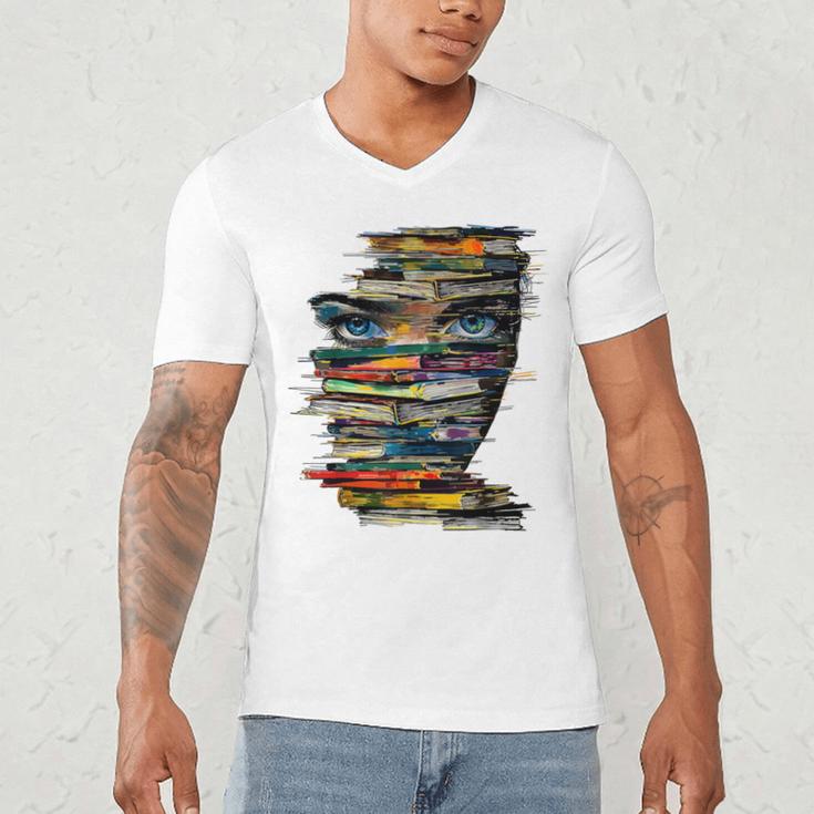 Book Women Graphic Art Colorful Eyes Men's V-Neck T-Shirt Book Women Graphic Art Colorful Eyes Men's V-Neck T-Shirt