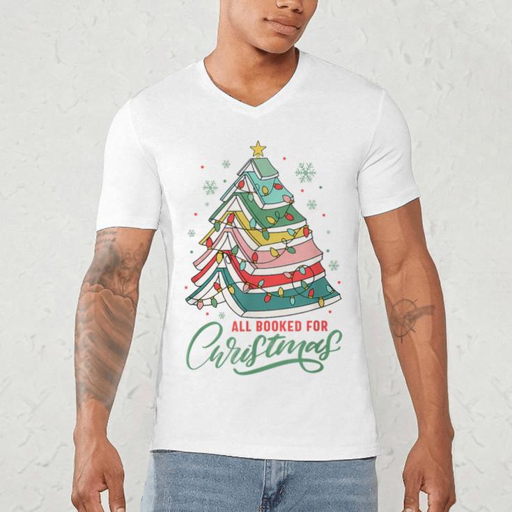 All Booked For Christmas Book Xmas Tree Lights Reading Girly Men's V-Neck T-Shirt All Booked For Christmas Book Xmas Tree Lights Reading Girly Men's V-Neck T-Shirt