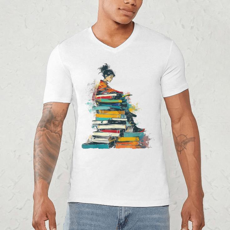 Books Abstract Artist Women Art Painting Books Men's V-Neck T-Shirt