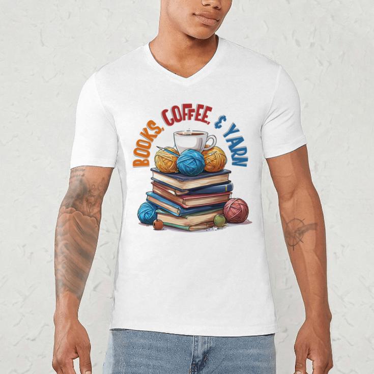 “Books Coffee & Yarn Enthusiast Cozy Reader Men's V-Neck T-Shirt