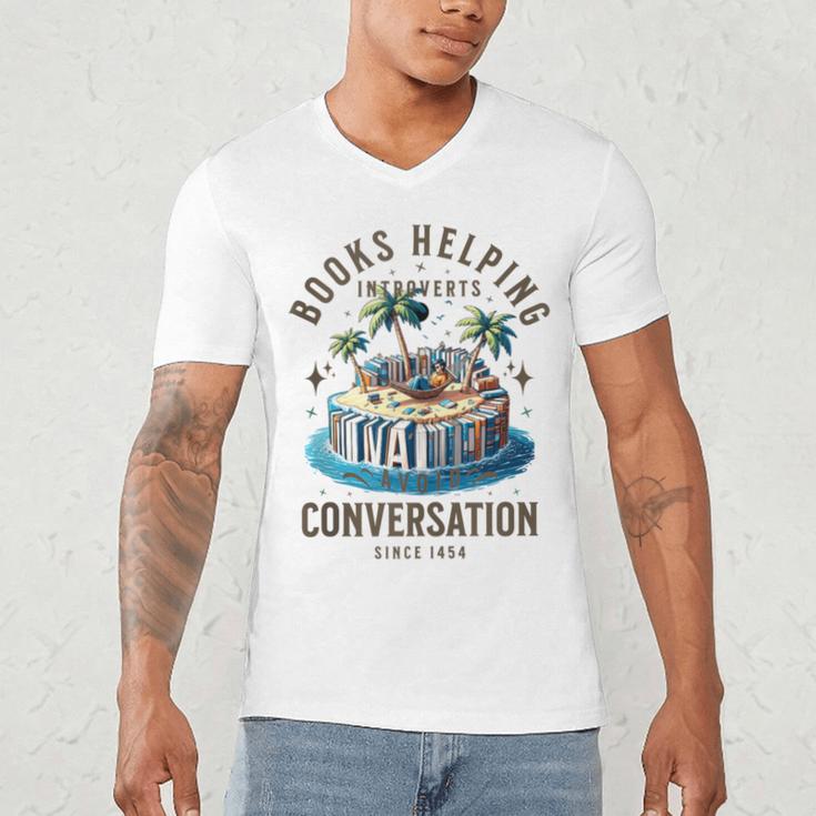 Books Helping Introvert Avoid Conversation Men's V-Neck T-Shirt Books Helping Introvert Avoid Conversation Men's V-Neck T-Shirt