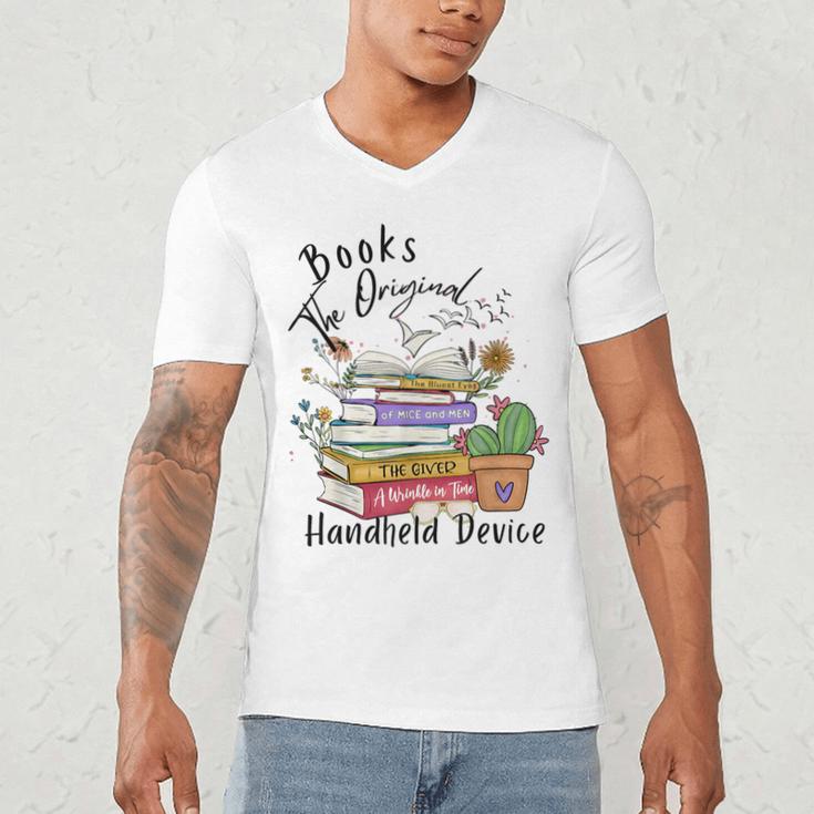 Books Original Handheld Device Reader Literacy Book Lover Men's V-Neck T-Shirt