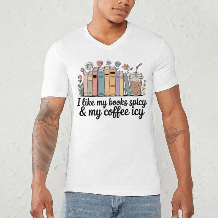 I Like My Books Spicy & My Coffee Icy Lover Bookworm Premium Men's V-Neck T-Shirt