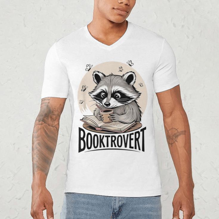 Booktrovert Raccoon Reading And Coffee For Book Lover Men's V-Neck T-Shirt Booktrovert Raccoon Reading And Coffee For Book Lover Men's V-Neck T-Shirt