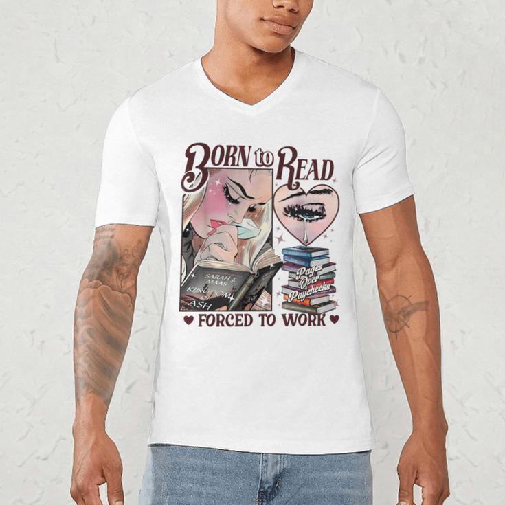 Born To Read Forced To Work Booklover -Adults Book Lovers Casual Grey Small Men's V-Neck T-Shirt