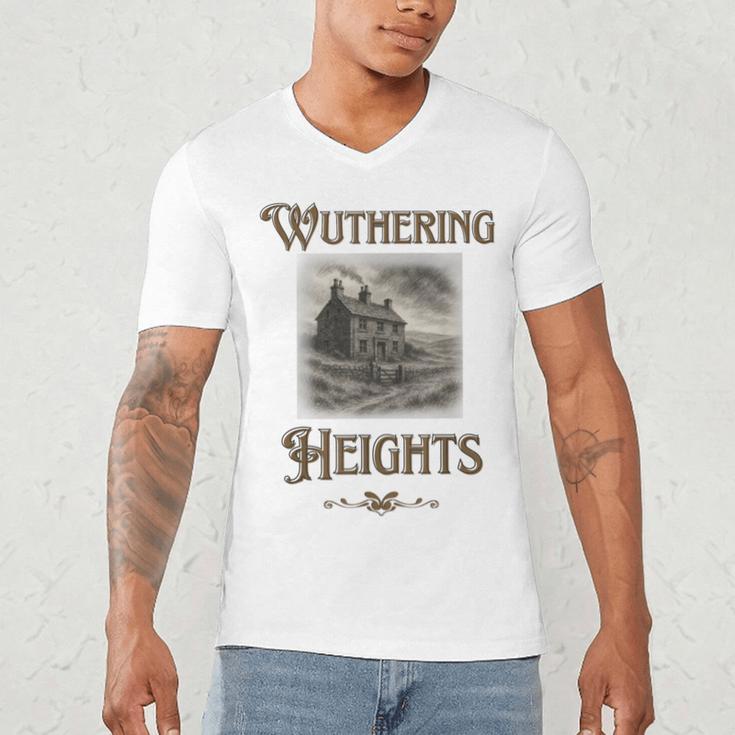 Bronte Novel Wuthering Heights Moorland Gothic Book Cover Men's V-Neck T-Shirt Bronte Novel Wuthering Heights Moorland Gothic Book Cover Men's V-Neck T-Shirt