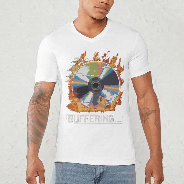 Buffering Glitched CD On Fire 2000s Nostalgia Men's V-Neck T-Shirt Buffering Glitched CD On Fire 2000s Nostalgia Men's V-Neck T-Shirt