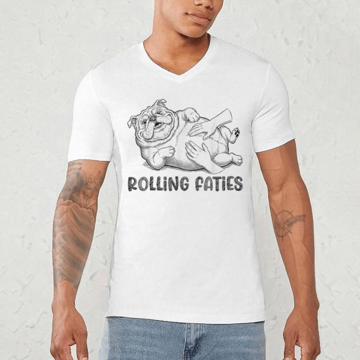 Bulldog Rolling Fatties Dog Mom Dad Owner Men's V-Neck T-Shirt