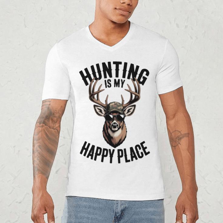Camo Deer Hunting Is My Happy Place Dad Hunter Men's V-Neck T-Shirt