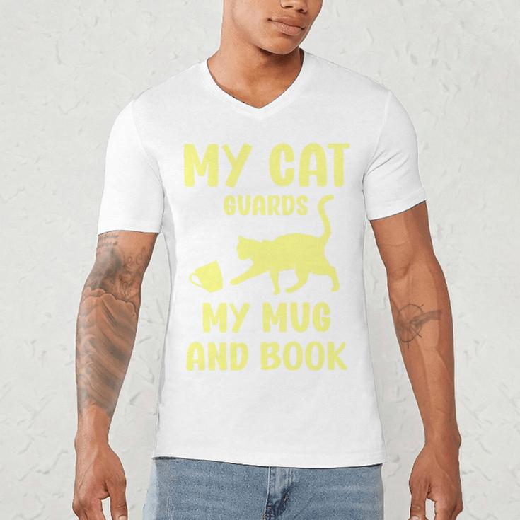 My Cat Guards My Mug And Book Humor Cats Premium Tri-Blend Men's V-Neck T-Shirt