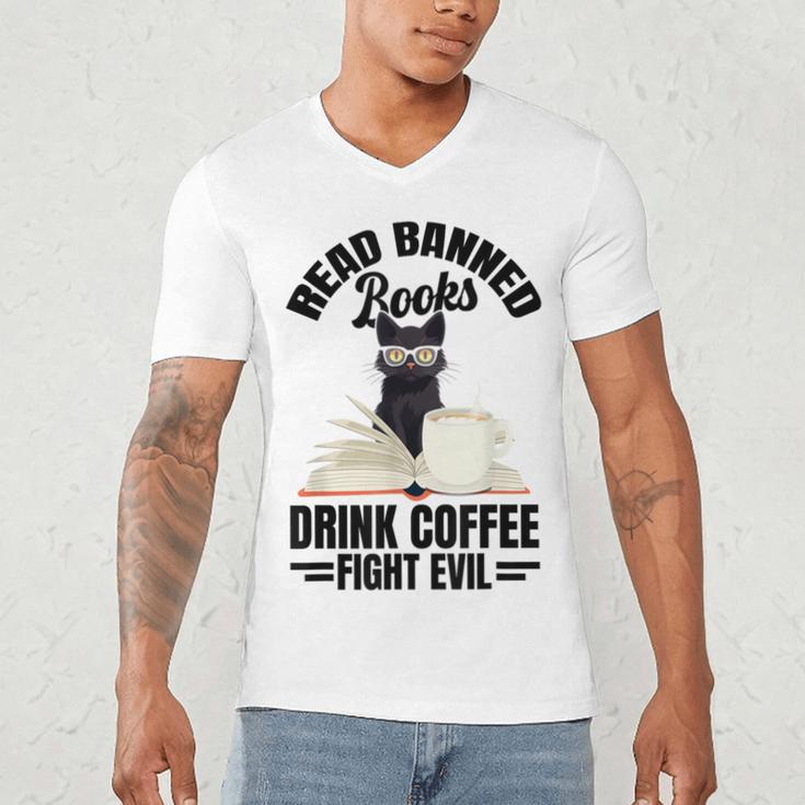 Cat I Read Banned Books Shirt Bookworm Avid Reader For Men Women Kids Men's V-Neck T-Shirt