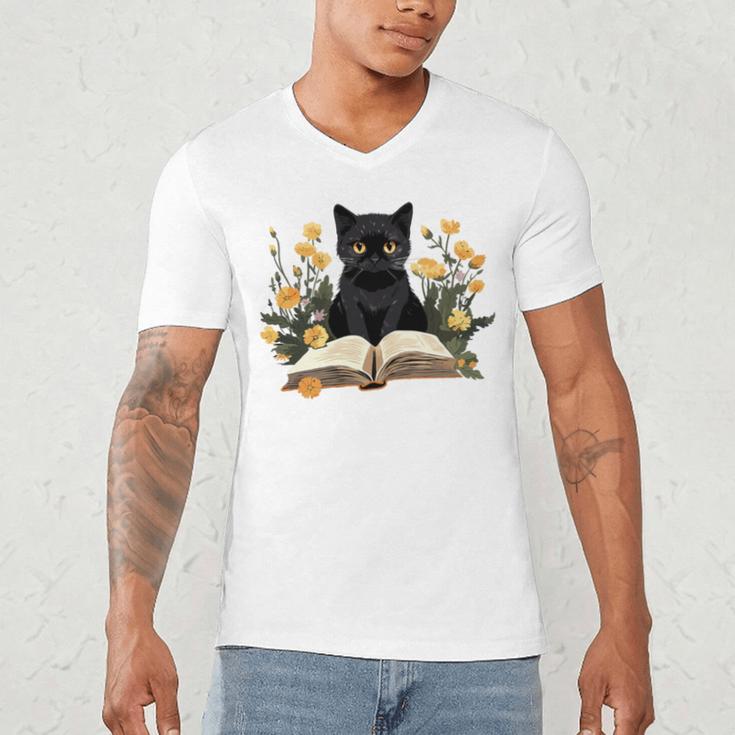 Cat Shirts For Women Book Lover Shirt Cute Cat And Book Premium Tri-Blend Men's V-Neck T-Shirt