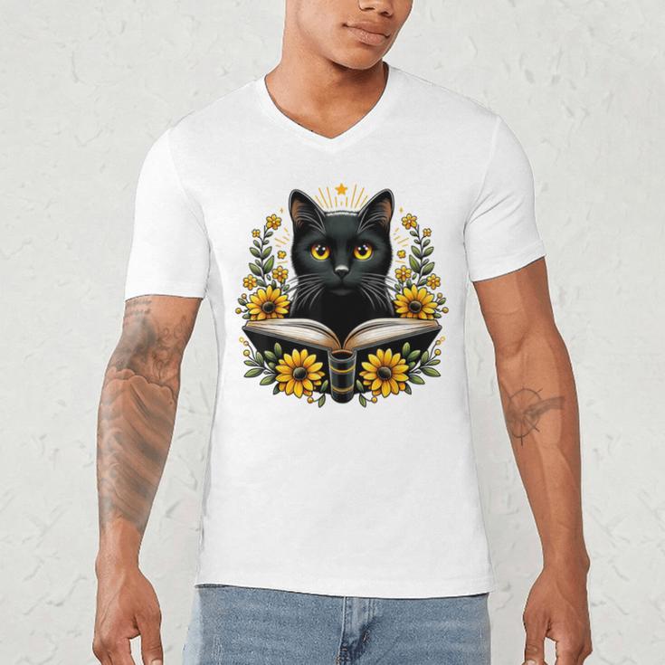 Cat For Women Book Lover Cute Cat And Book Men's V-Neck T-Shirt
