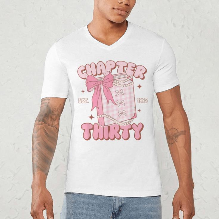 Chapter Thirty Est 1995 Cute 30th Birthday Book Bow Coquette Men's V-Neck T-Shirt Chapter Thirty Est 1995 Cute 30th Birthday Book Bow Coquette Men's V-Neck T-Shirt