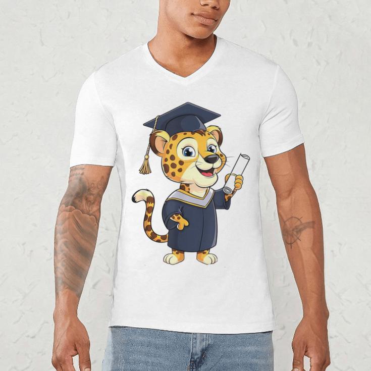 Cheetah Graduation Cute Kindergarten Elementary High School Men's V-Neck T-Shirt