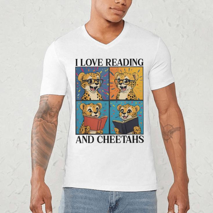 Cheetah Love Reading And Cheetahs Kids Bookworm Men's V-Neck T-Shirt