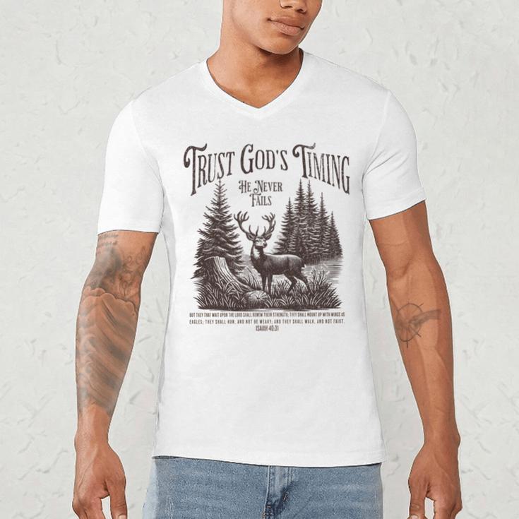 Christian Jesus Bible Verse Deer Elk Buck Hunting Dad Hunter Men's V-Neck T-Shirt