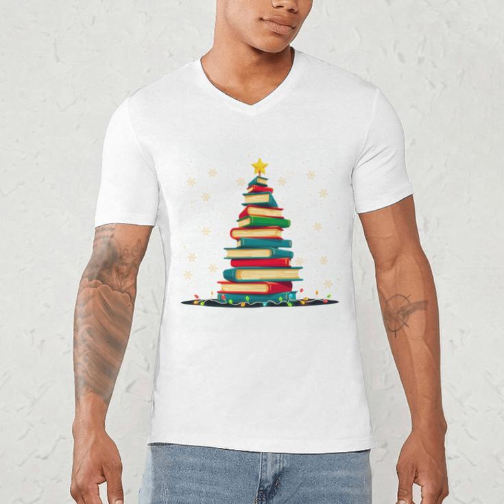 Christmas Tree Of Books Holiday Men's V-Neck T-Shirt Christmas Tree Of Books Holiday Men's V-Neck T-Shirt
