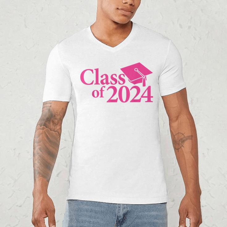 Class Of 2024 Pink For Girls And Women Graduation Men's V-Neck T-Shirt