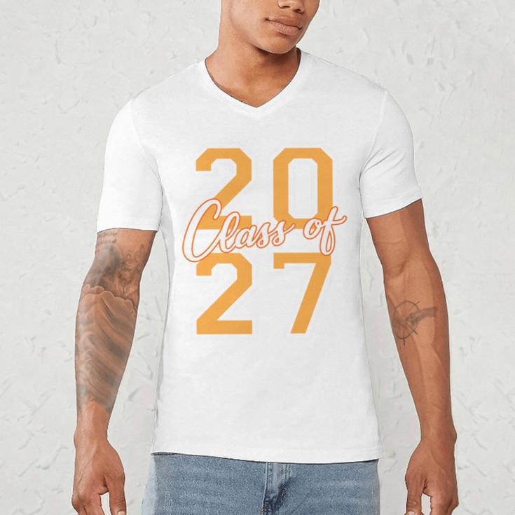 Class Of 2027 Graduation Varsity Orange On The Back Premium Tri-Blend Men's V-Neck T-Shirt