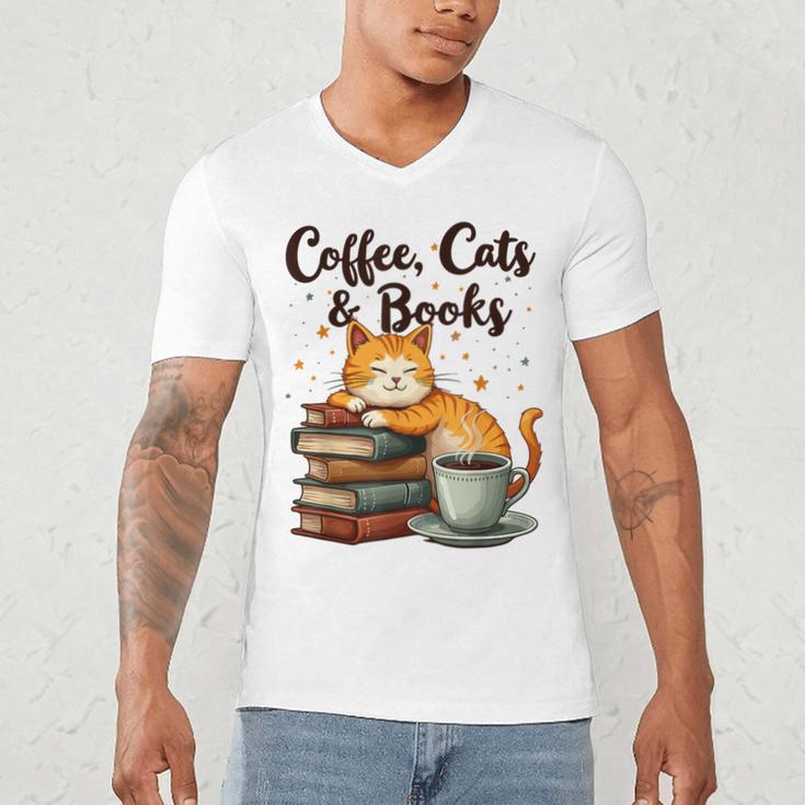 Coffee Cats And Books Lover For Women & Girls Coffee Men's V-Neck T-Shirt Coffee Cats And Books Lover For Women & Girls Coffee Men's V-Neck T-Shirt