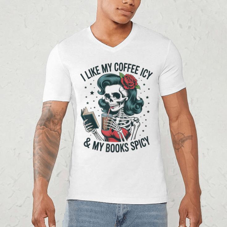 I Like My Coffee ICY & My Books Spicy For Book Lovers Men's V-Neck T-Shirt