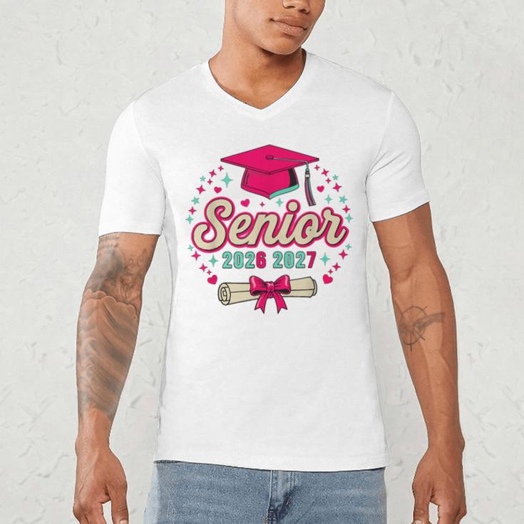 Coquette Pink Bow Senior 2026 2027 Graduation Men's V-Neck T-Shirt
