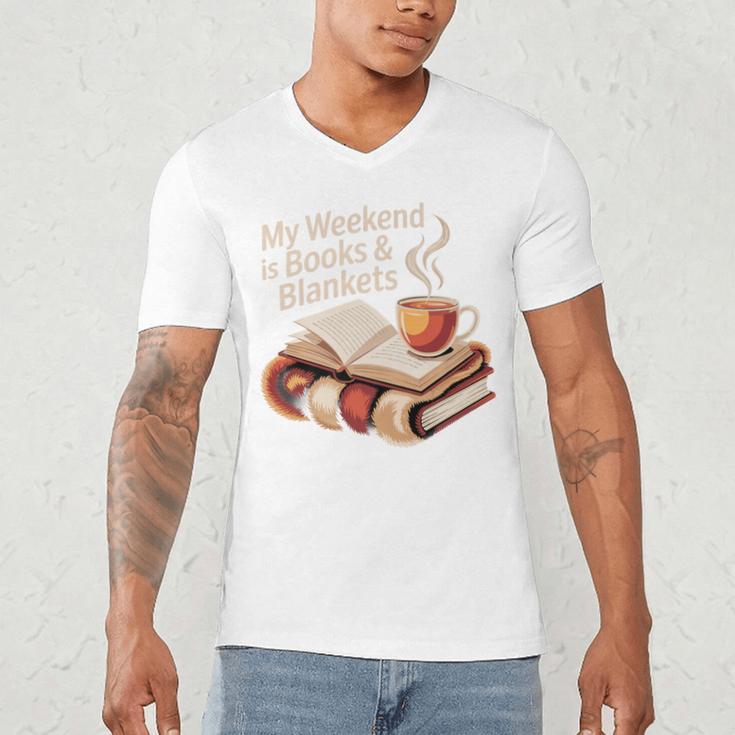 Cozy My Weekend Is Books Blankets Reading Tea Lover Premium Men's V-Neck T-Shirt Cozy My Weekend Is Books Blankets Reading Tea Lover Premium Men's V-Neck T-Shirt