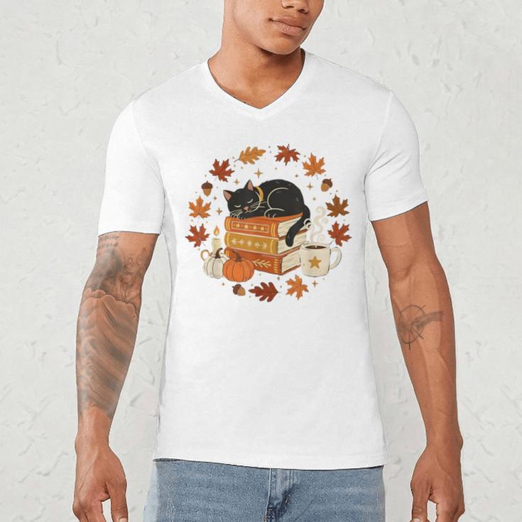 Cute Cat Fall In Love With Reading Book Cat Lover Librarian Men's V-Neck T-Shirt