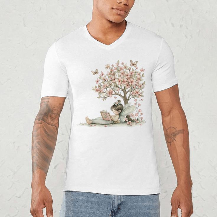 Cute Fairy Reading Fairycore Aesthetic Book Lover Men's V-Neck T-Shirt Cute Fairy Reading Fairycore Aesthetic Book Lover Men's V-Neck T-Shirt