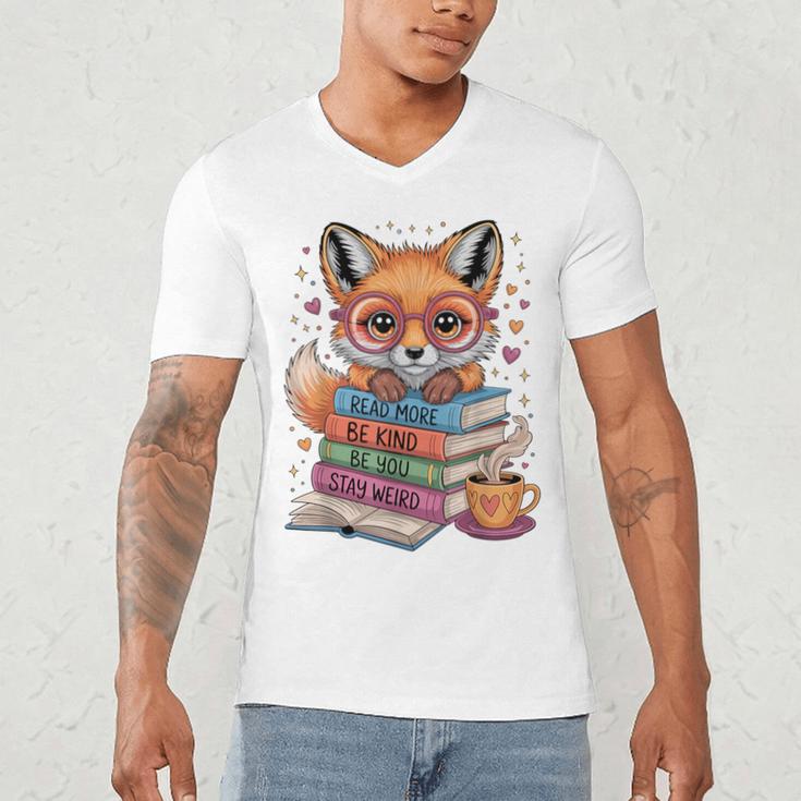 Cute Fox Read More Be Kind Stay Weird Reader Geek Book Lover Men's V-Neck T-Shirt