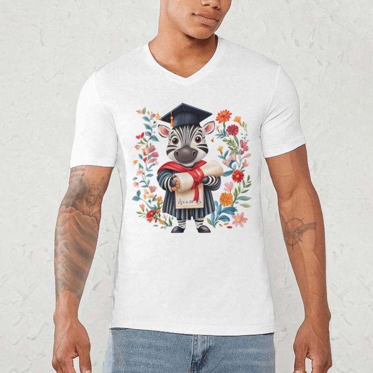 Cute Graduation Zebra Holding DiplomaShirt Men's V-Neck T-Shirt