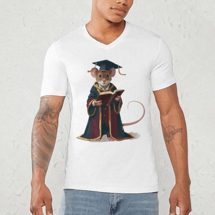 Cute Mouse Reading Book Graduation Men's V-Neck T-Shirt
