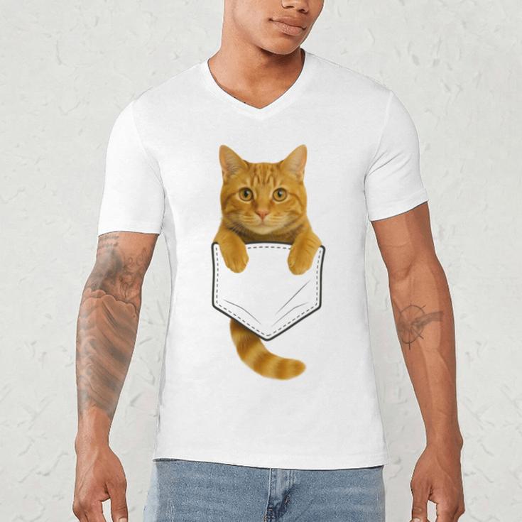 Cute Tabby Cat Pocket Cat Mom Cat Dad Cat Lover Men's V-Neck T-Shirt