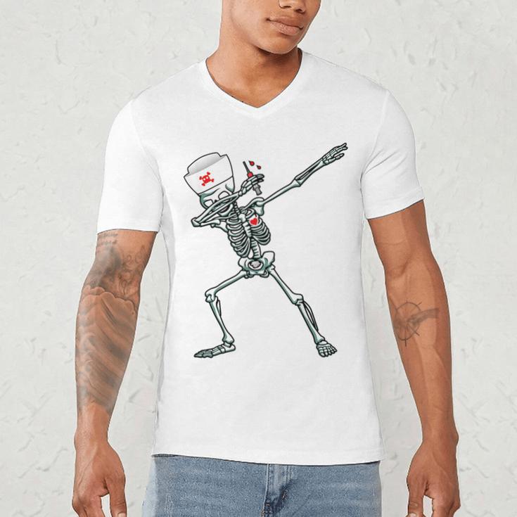 Dabbing Skeleton Nurse Halloween Graduation Men's V-Neck T-Shirt