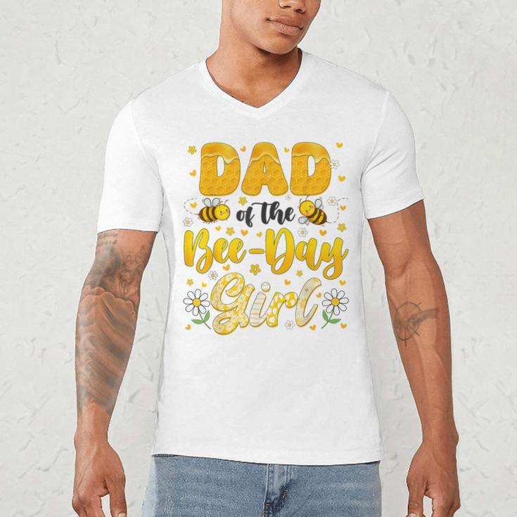 Dad Of The Bee Day Girl Flower Birthday Family Matching Men's V-Neck T-Shirt