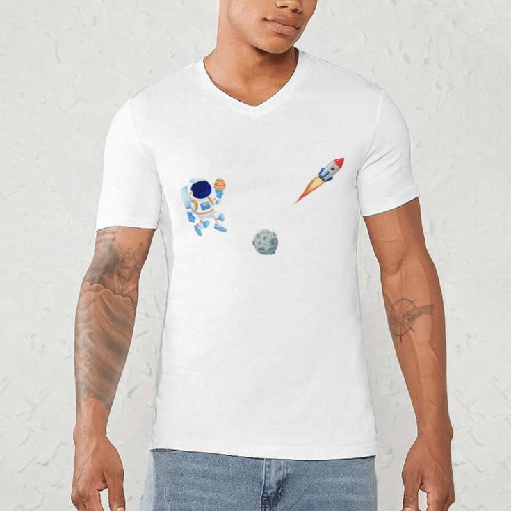 Dad Of The Birthday Boy Space Astronaut Birthday Family Men's V-Neck T-Shirt