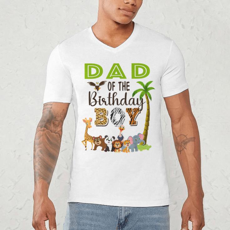 Dad Of The Birthday Boy Wild Zoo Theme Safari Party Men's V-Neck T-Shirt