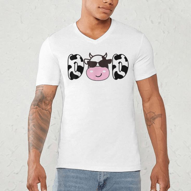 Dad Of The Birthday Girl Cow Daddy Papa Bday Matching Men's V-Neck T-Shirt