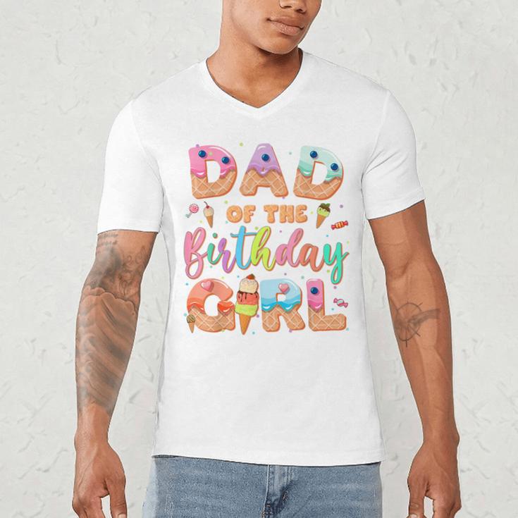 Dad Of The Birthday Ice Cream Family Matching Party Men's V-Neck T-Shirt