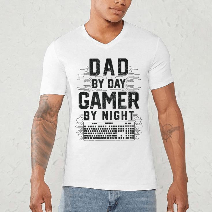 Dad By Day Gamer By Night Father's Day Gaming Men's V-Neck T-Shirt