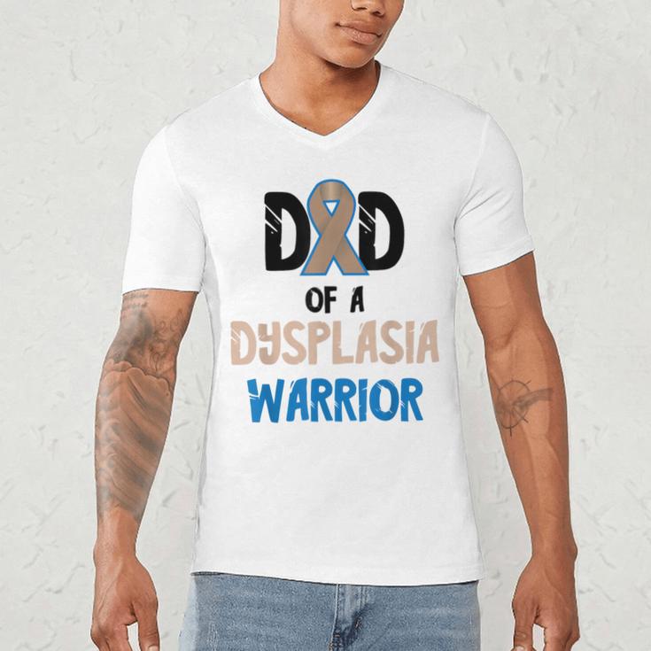 Dad Of A Hip Dysplasia Warrior Beige Blue Hip Dysplasia Men's V-Neck T-Shirt