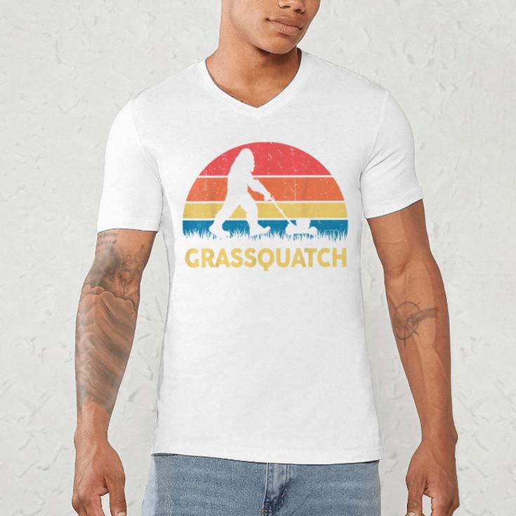 Dad Lawn Mowing Grassquatch Bigfoot Mower Garden Men's V-Neck T-Shirt